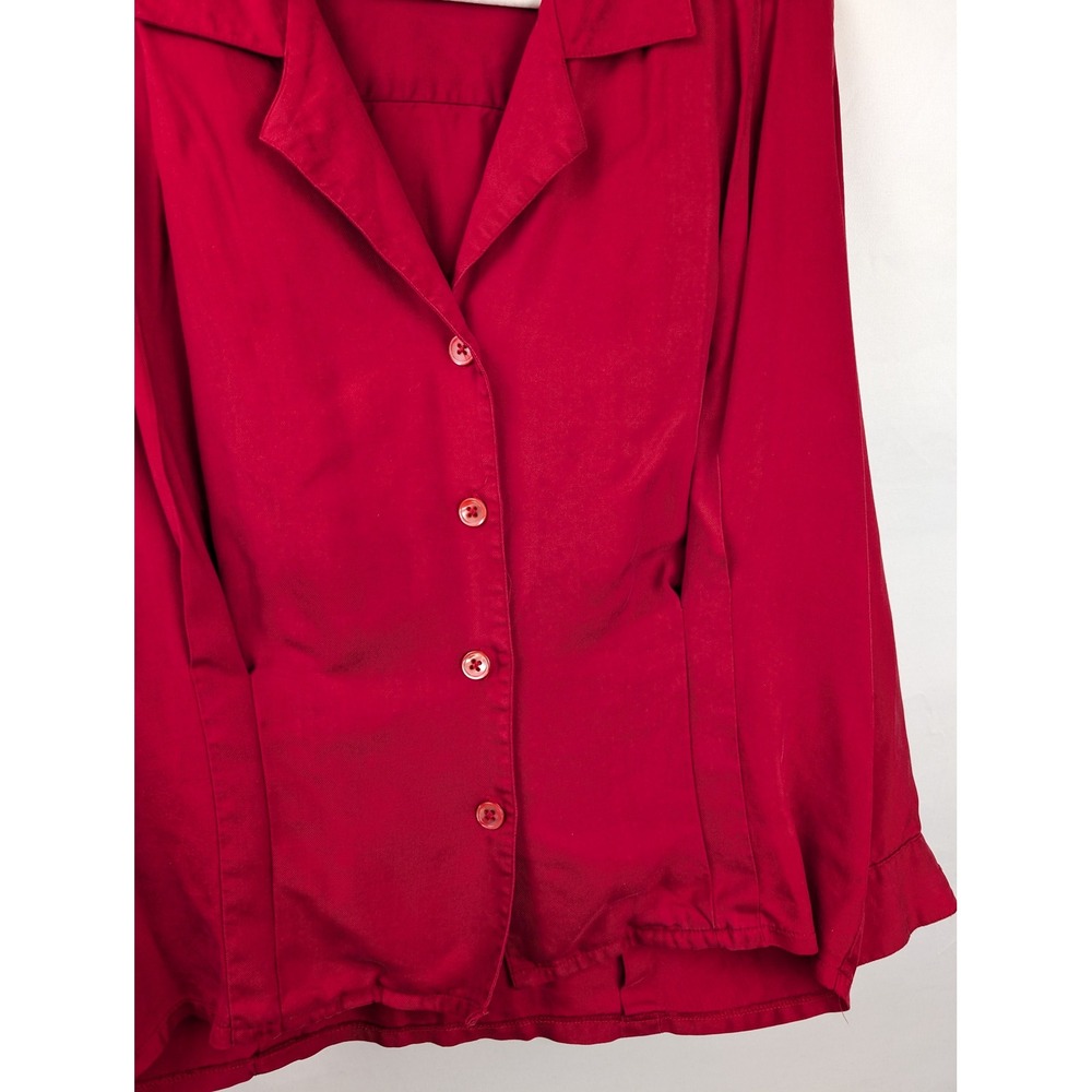 Vintage Nordstrom 100% Silk Button Shirt Sz 12 Red Career Collar Workwear Office - Picture 3 of 8